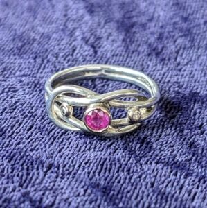 New 9K Gold And 925 Sterling Silver Ring With Natural Ruby And Diamonds